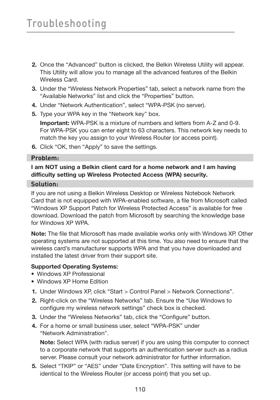 Troubleshooting | Belkin Wireless G Plus MIMO Router F5D9230-4 User Manual | Page 114 / 120