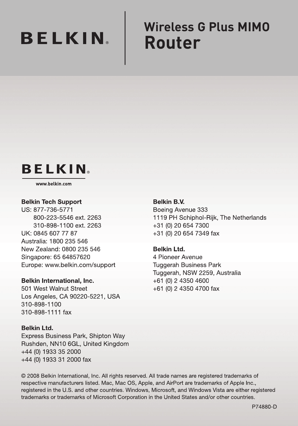 Router | Belkin Wireless G Plus MIMO Router F5D9230-4 User Manual | Page 120 / 120