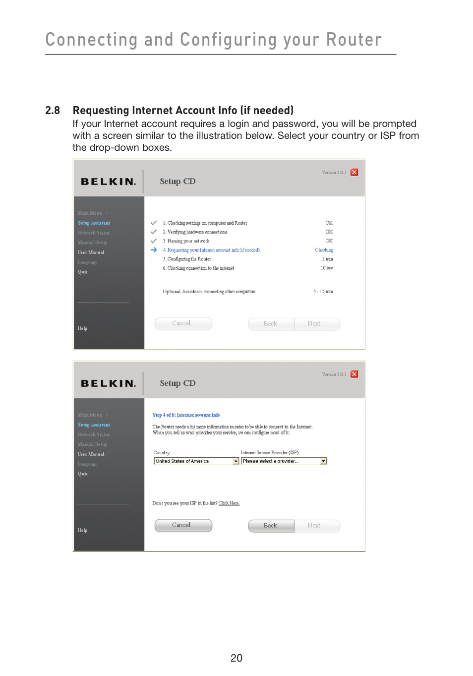 Connecting and configuring your router | Belkin Wireless G Plus MIMO Router F5D9230-4 User Manual | Page 24 / 120