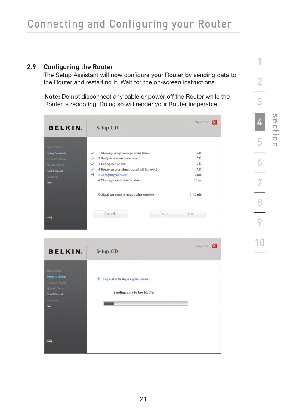 Connecting and configuring your router | Belkin Wireless G Plus MIMO Router F5D9230-4 User Manual | Page 25 / 120