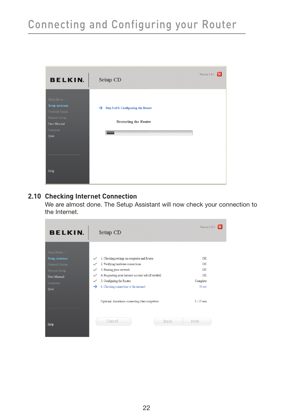Connecting and configuring your router | Belkin Wireless G Plus MIMO Router F5D9230-4 User Manual | Page 26 / 120