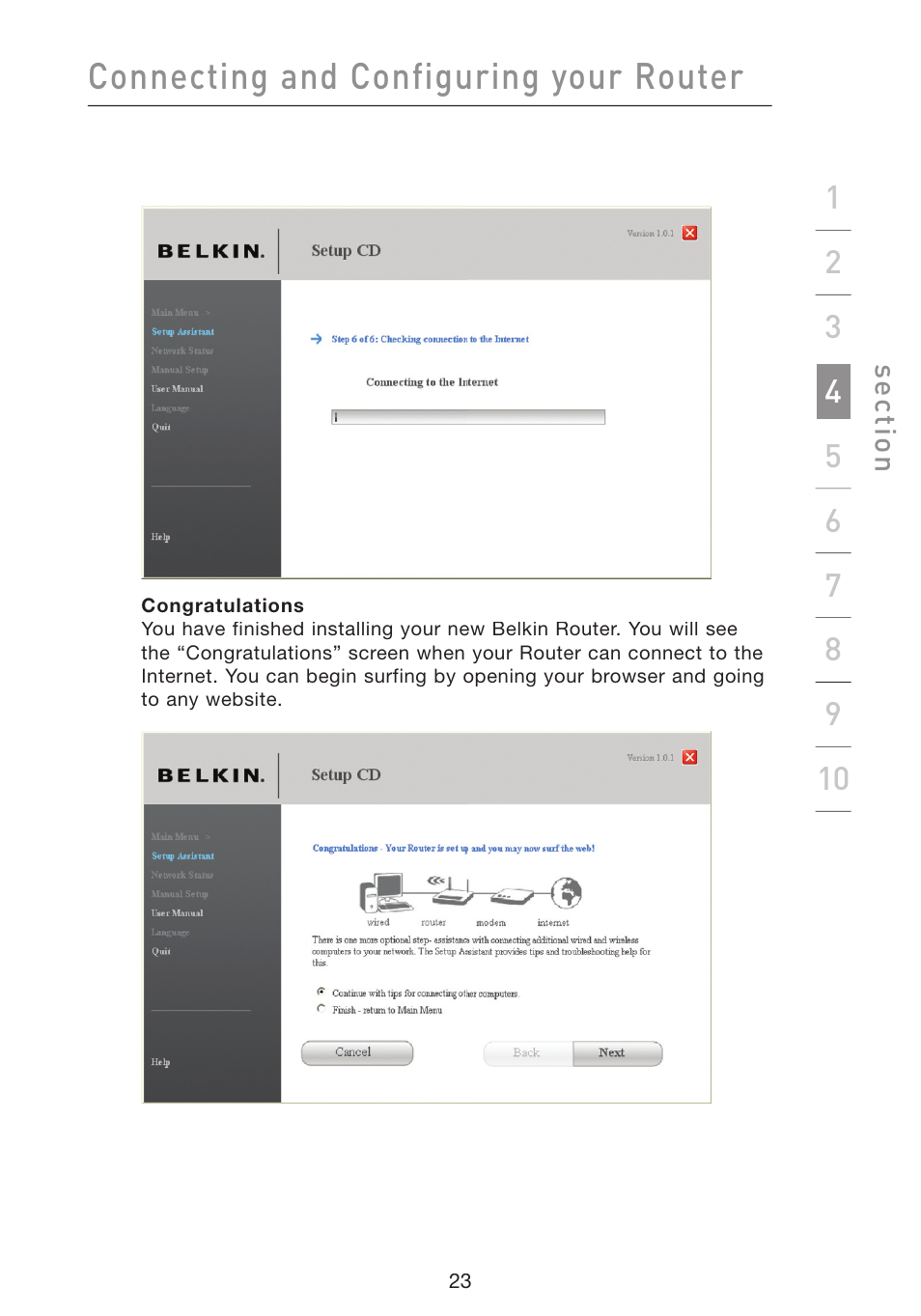 Connecting and configuring your router | Belkin Wireless G Plus MIMO Router F5D9230-4 User Manual | Page 27 / 120