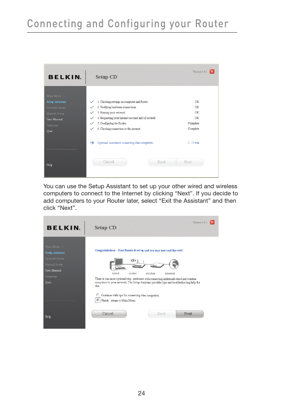Connecting and configuring your router | Belkin Wireless G Plus MIMO Router F5D9230-4 User Manual | Page 28 / 120