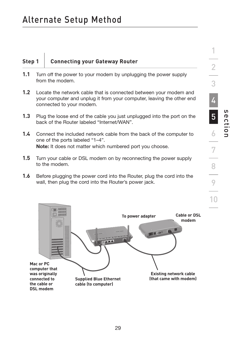 Alternate setup method, Se ct io n | Belkin Wireless G Plus MIMO Router F5D9230-4 User Manual | Page 33 / 120