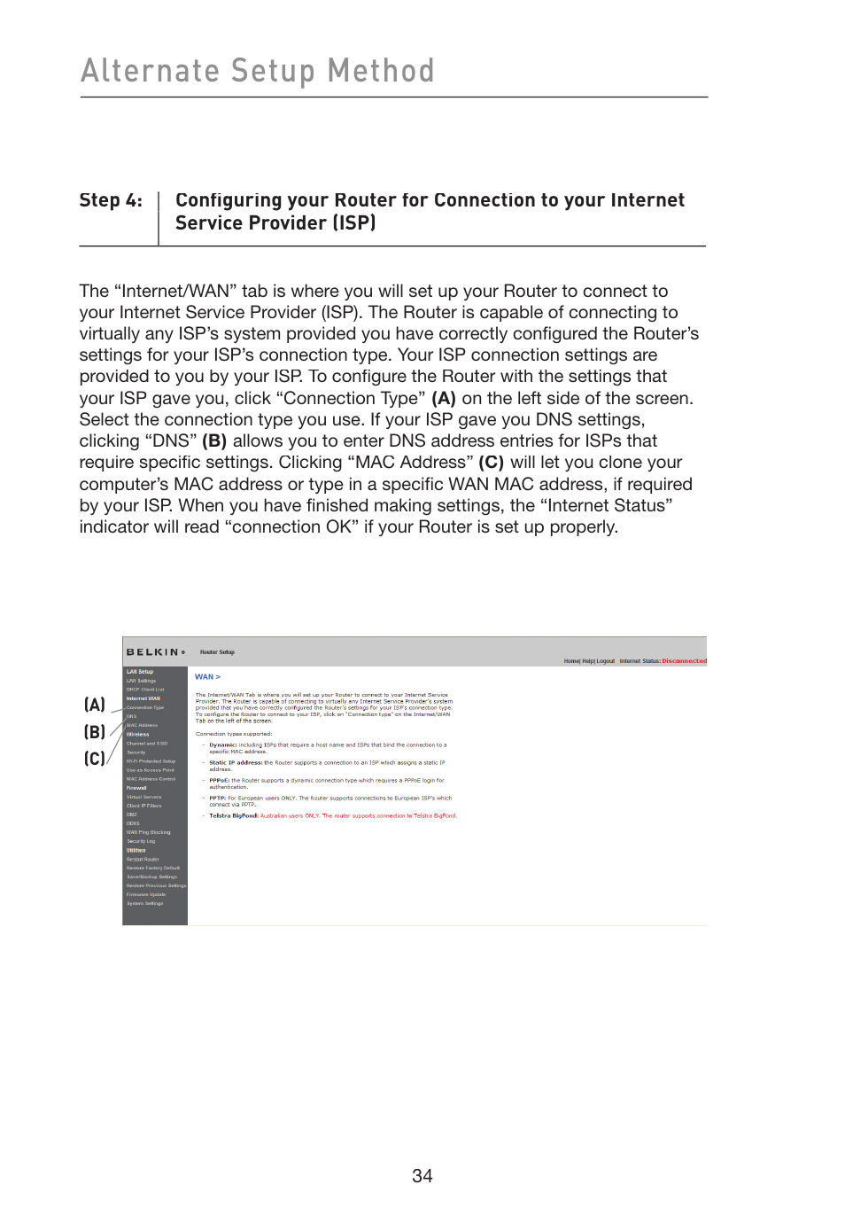 Alternate setup method | Belkin Wireless G Plus MIMO Router F5D9230-4 User Manual | Page 38 / 120