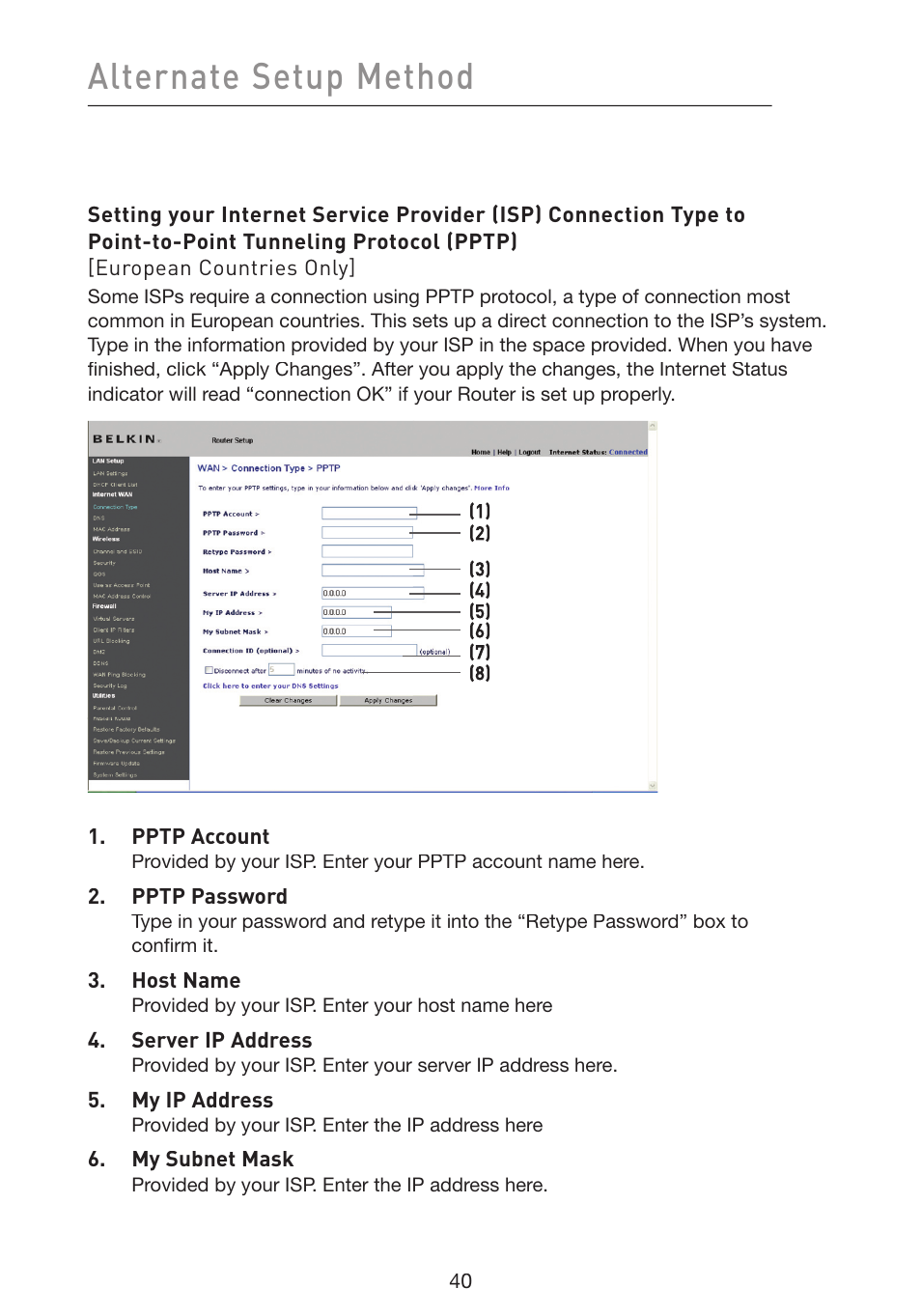Alternate setup method | Belkin Wireless G Plus MIMO Router F5D9230-4 User Manual | Page 44 / 120