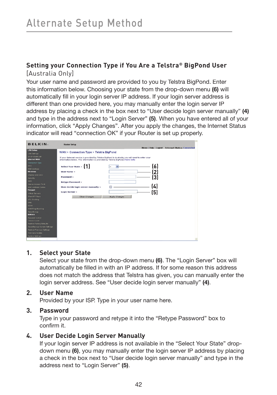 Alternate setup method | Belkin Wireless G Plus MIMO Router F5D9230-4 User Manual | Page 46 / 120