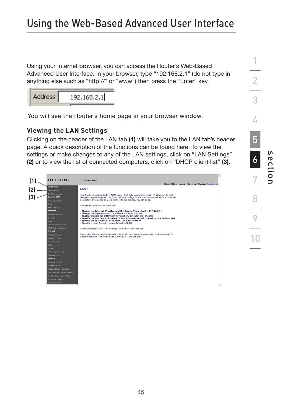 Using the web-based advanced user interface | Belkin Wireless G Plus MIMO Router F5D9230-4 User Manual | Page 49 / 120