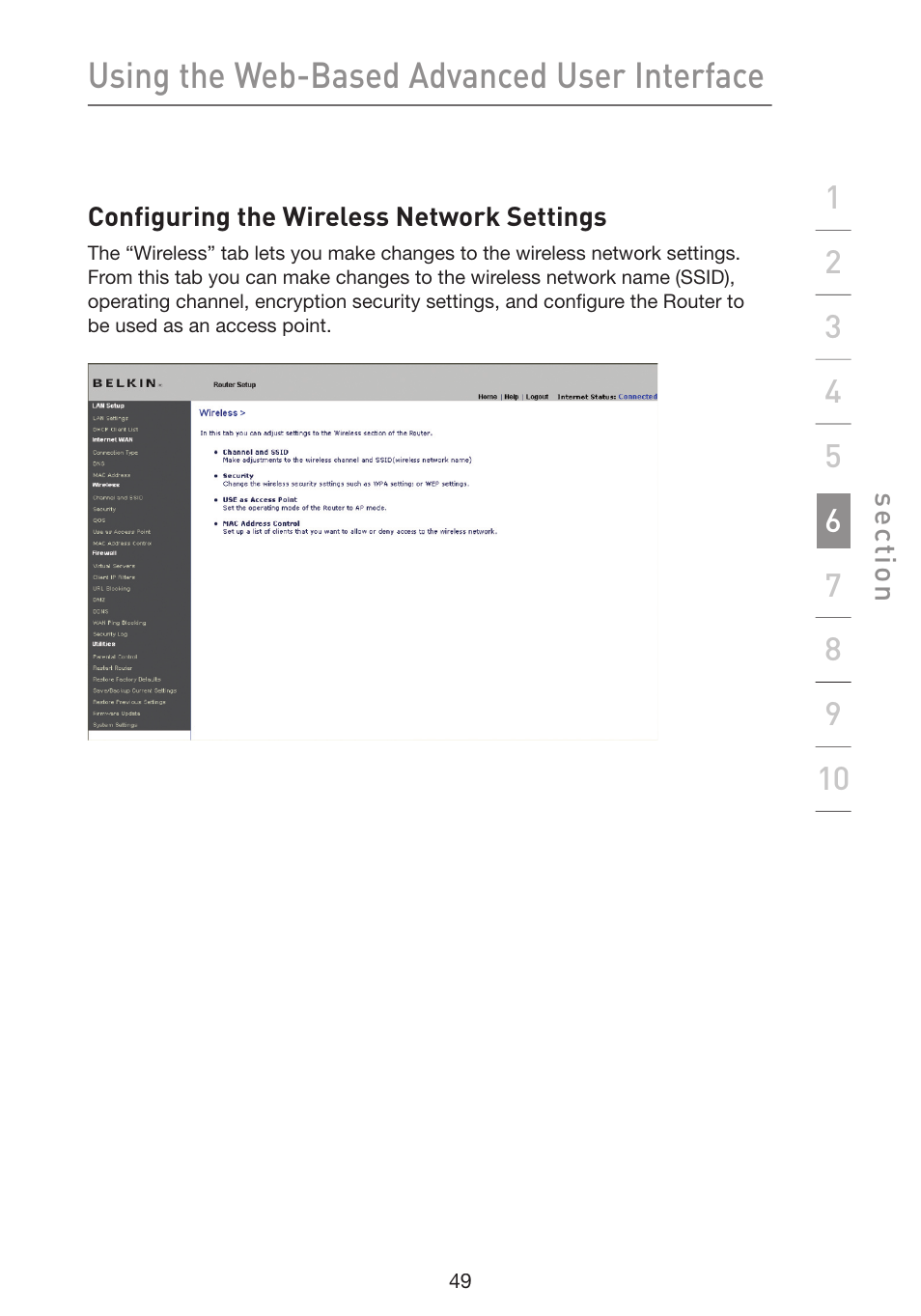 Using the web-based advanced user interface | Belkin Wireless G Plus MIMO Router F5D9230-4 User Manual | Page 53 / 120