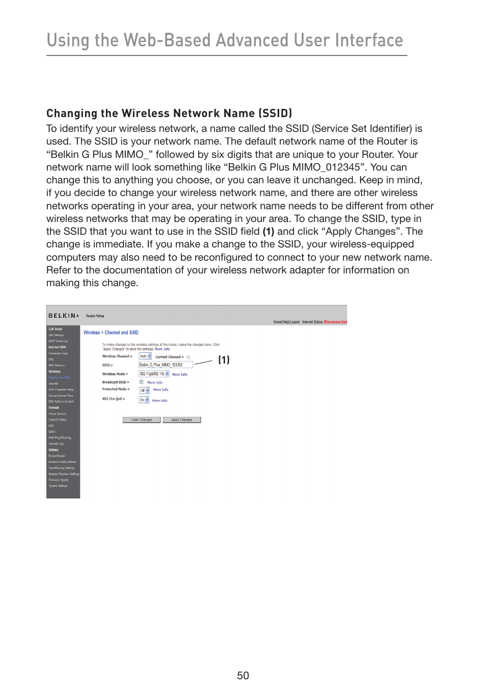Using the web-based advanced user interface | Belkin Wireless G Plus MIMO Router F5D9230-4 User Manual | Page 54 / 120