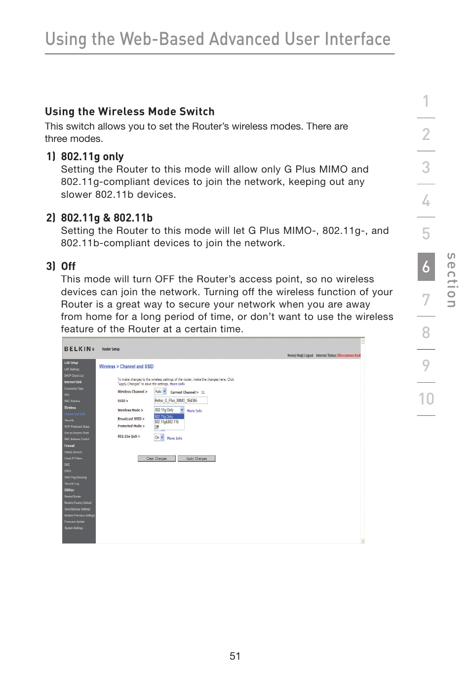 Using the web-based advanced user interface | Belkin Wireless G Plus MIMO Router F5D9230-4 User Manual | Page 55 / 120