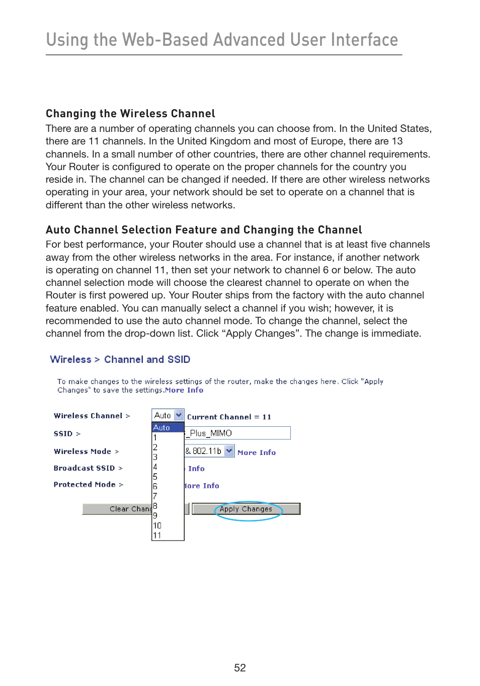 Using the web-based advanced user interface | Belkin Wireless G Plus MIMO Router F5D9230-4 User Manual | Page 56 / 120