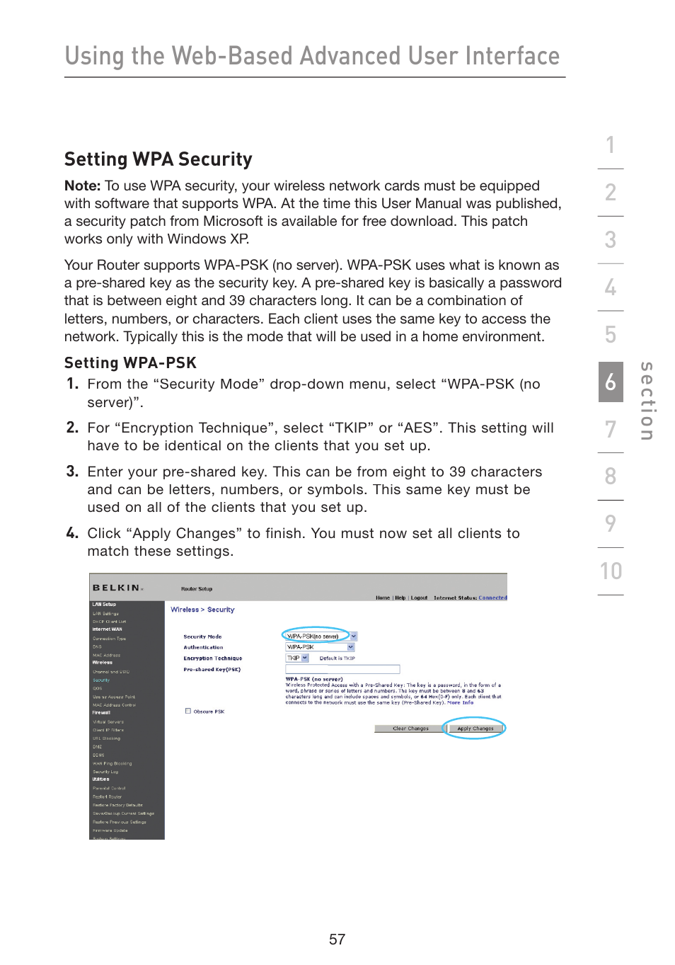 Using the web-based advanced user interface | Belkin Wireless G Plus MIMO Router F5D9230-4 User Manual | Page 61 / 120