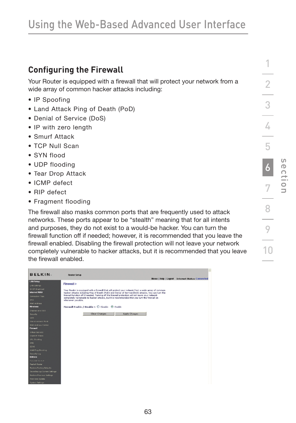 Using the web-based advanced user interface | Belkin Wireless G Plus MIMO Router F5D9230-4 User Manual | Page 67 / 120