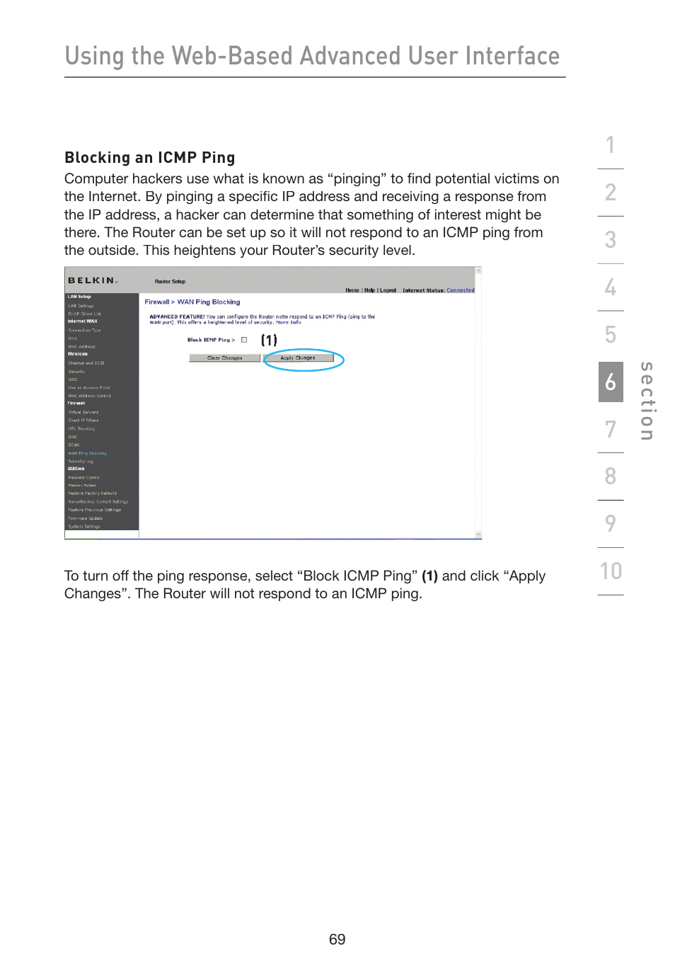 Using the web-based advanced user interface | Belkin Wireless G Plus MIMO Router F5D9230-4 User Manual | Page 73 / 120