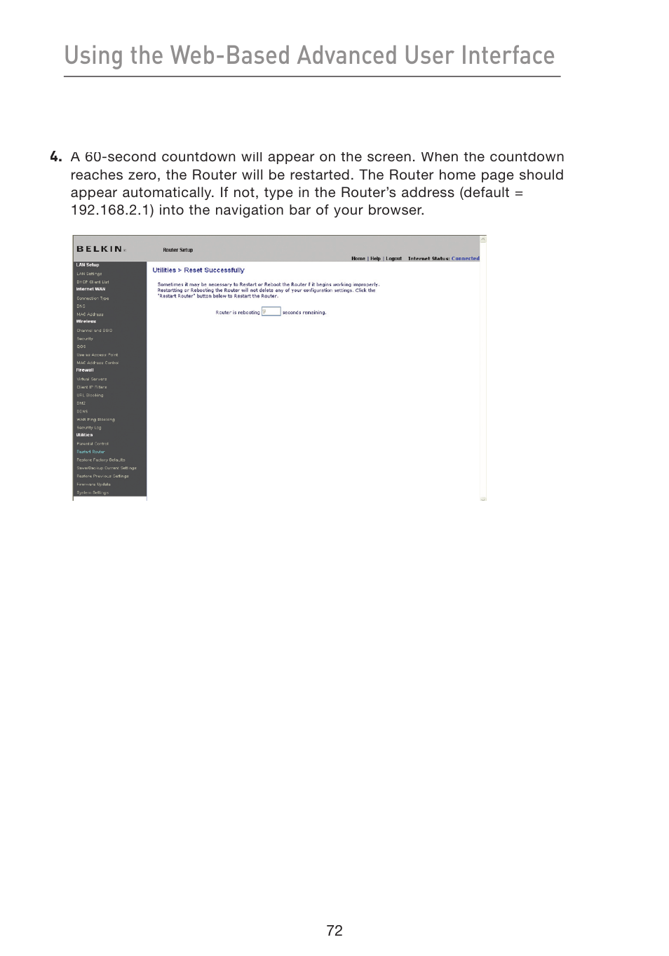 Using the web-based advanced user interface | Belkin Wireless G Plus MIMO Router F5D9230-4 User Manual | Page 76 / 120