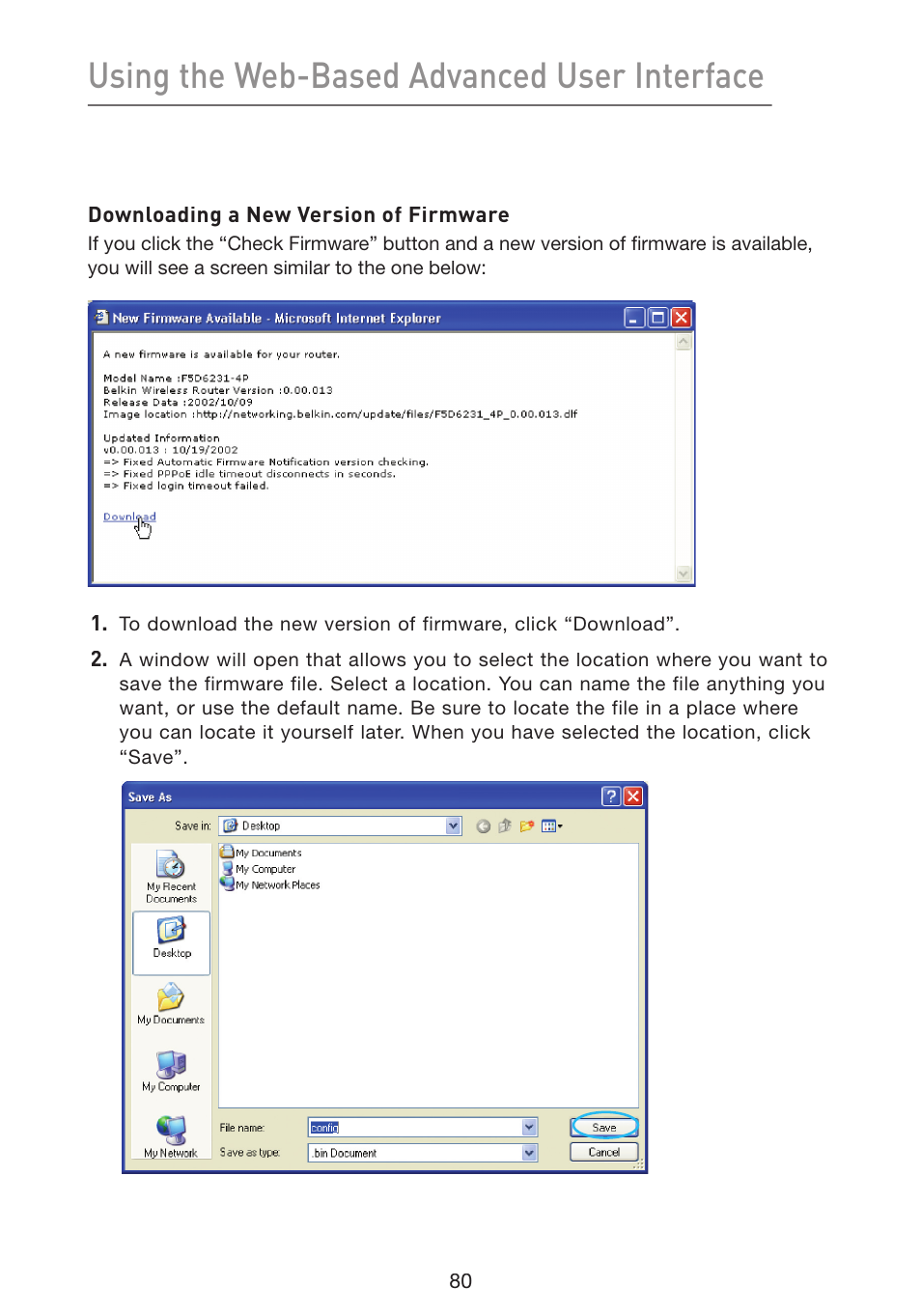 Using the web-based advanced user interface | Belkin Wireless G Plus MIMO Router F5D9230-4 User Manual | Page 84 / 120