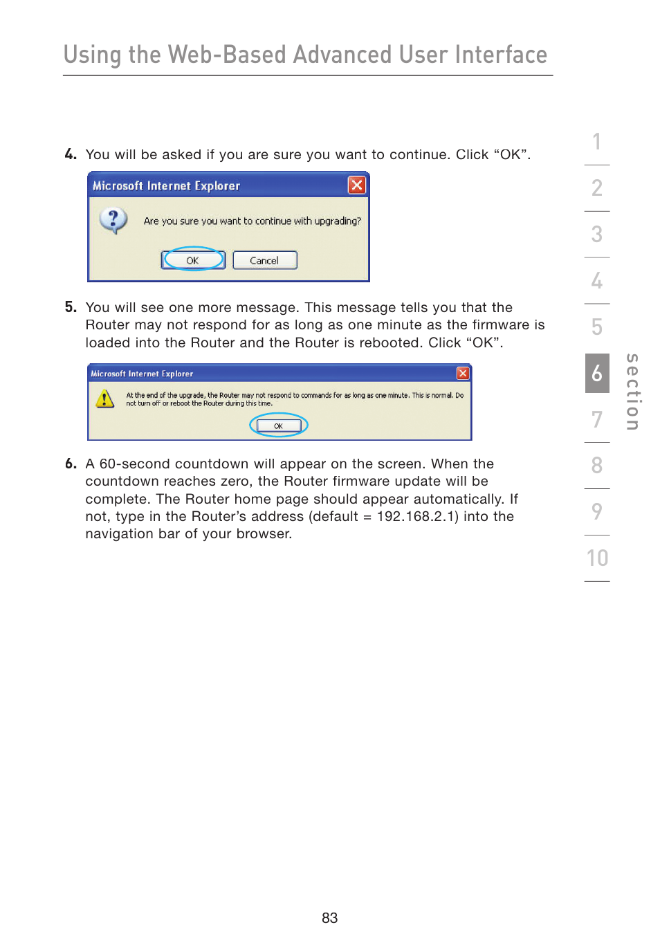 Using the web-based advanced user interface | Belkin Wireless G Plus MIMO Router F5D9230-4 User Manual | Page 87 / 120
