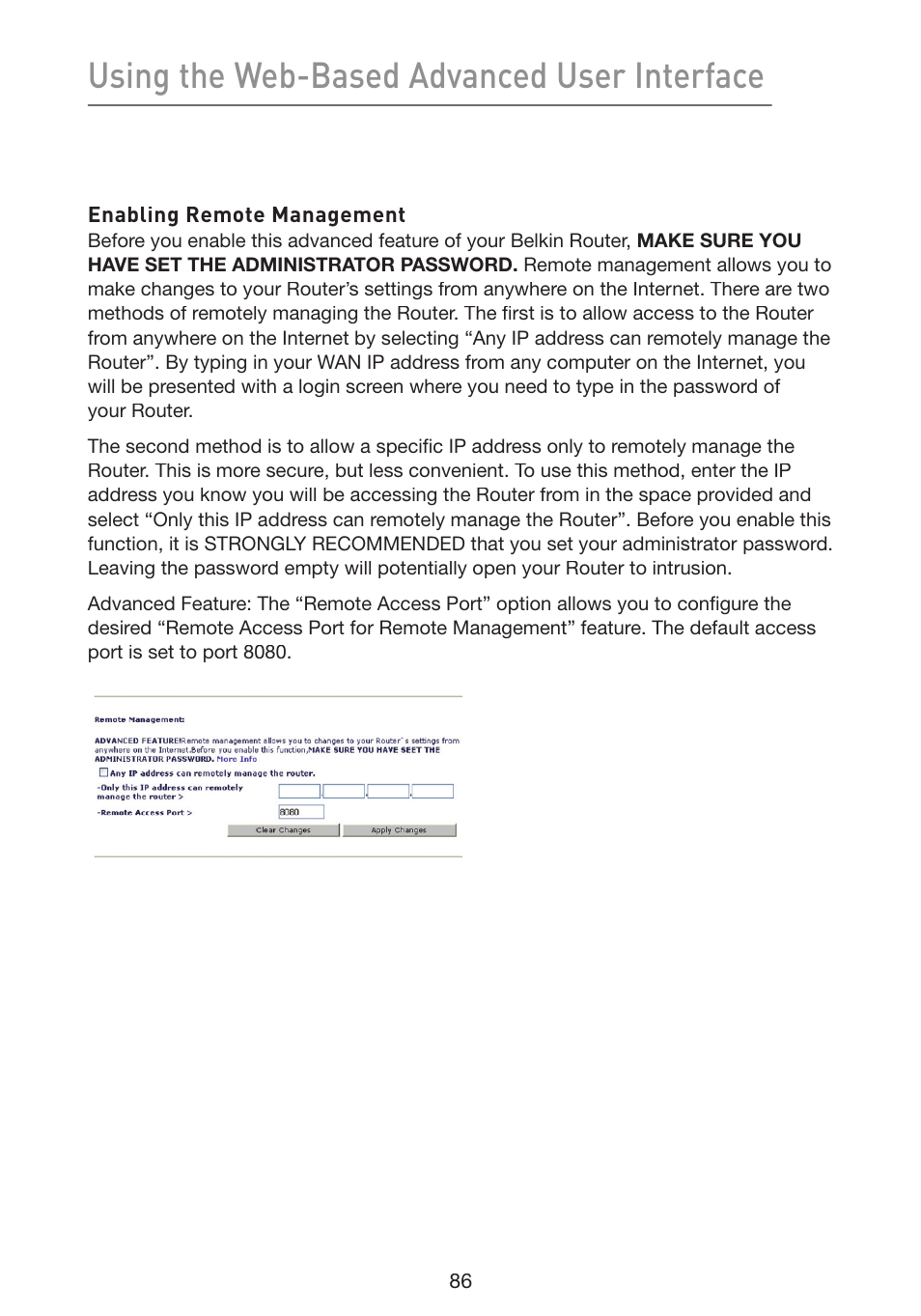 Using the web-based advanced user interface | Belkin Wireless G Plus MIMO Router F5D9230-4 User Manual | Page 90 / 120