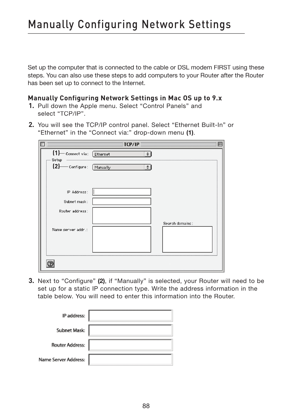 Manually configuring network settings | Belkin Wireless G Plus MIMO Router F5D9230-4 User Manual | Page 92 / 120