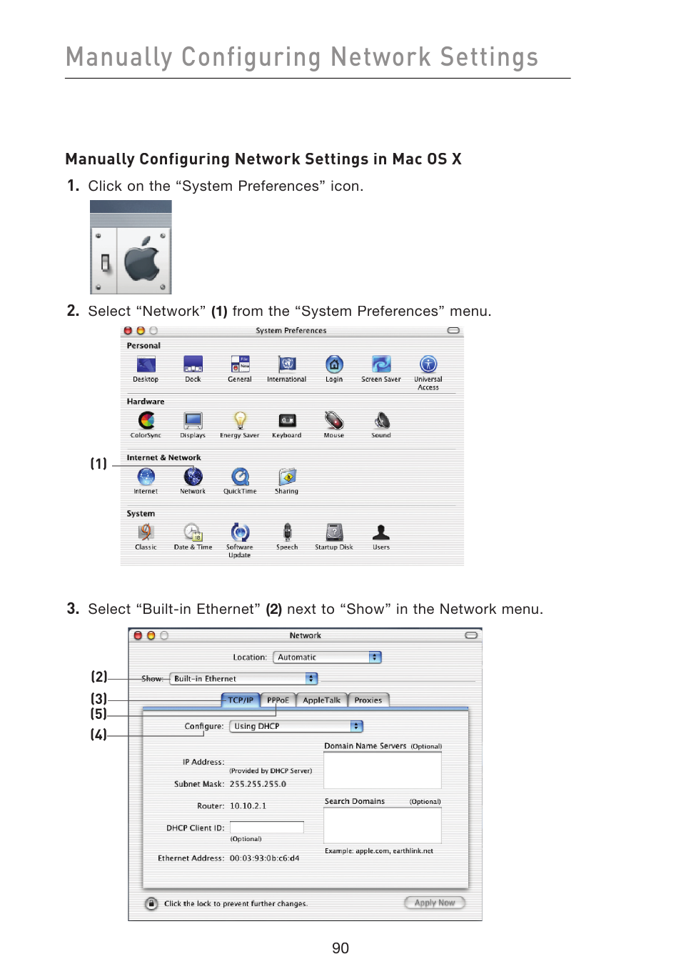 Manually configuring network settings | Belkin Wireless G Plus MIMO Router F5D9230-4 User Manual | Page 94 / 120