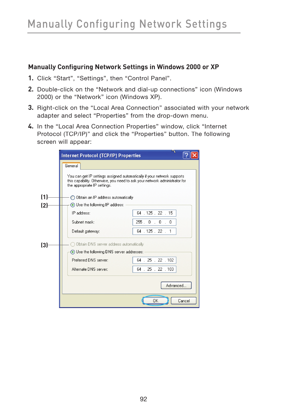 Manually configuring network settings | Belkin Wireless G Plus MIMO Router F5D9230-4 User Manual | Page 96 / 120