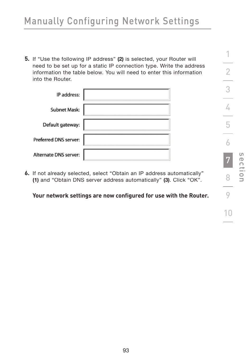 Manually configuring network settings | Belkin Wireless G Plus MIMO Router F5D9230-4 User Manual | Page 97 / 120