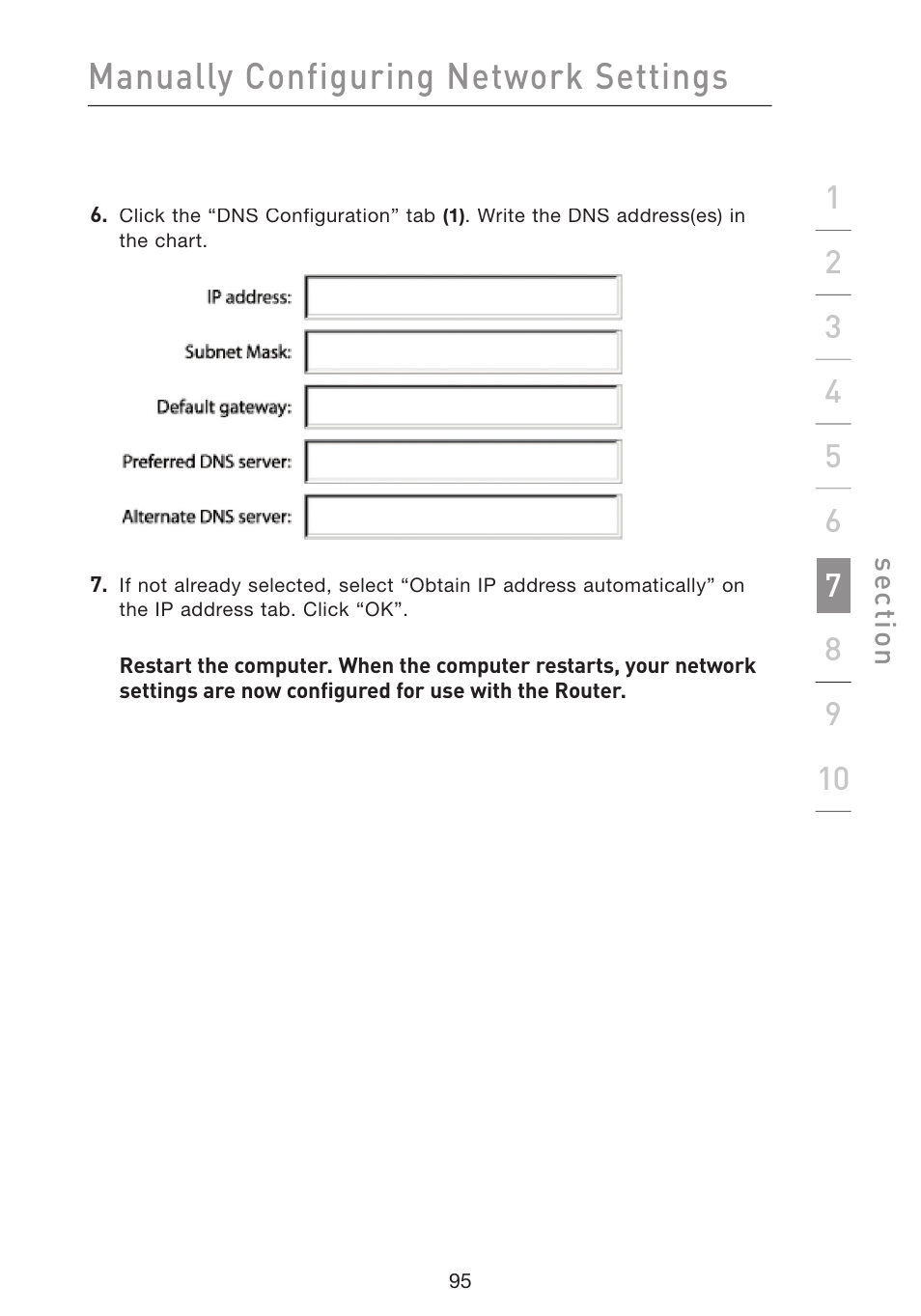 Manually configuring network settings | Belkin Wireless G Plus MIMO Router F5D9230-4 User Manual | Page 99 / 120