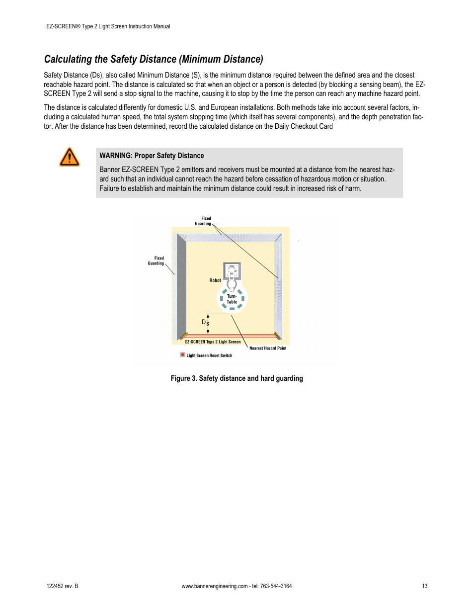 Calculating the safety distance (minimum distance), Calculating the, Safety distance (minimum distance) | Banner EZ-SCREEN­ Safety Light Curtain Systems User Manual | Page 13 / 71