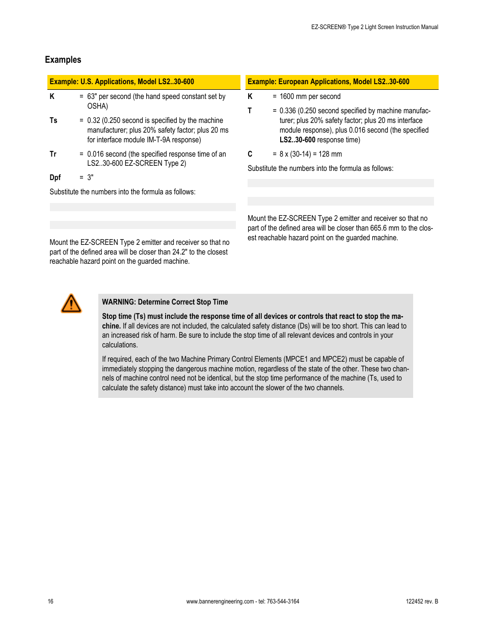 Examples | Banner EZ-SCREEN­ Safety Light Curtain Systems User Manual | Page 16 / 71