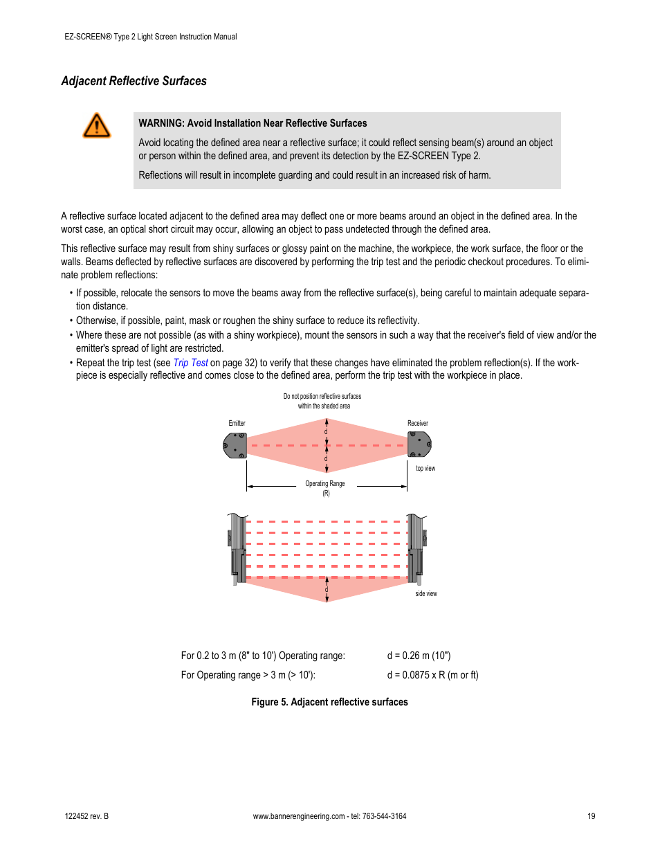 Adjacent reflective surfaces | Banner EZ-SCREEN­ Safety Light Curtain Systems User Manual | Page 19 / 71