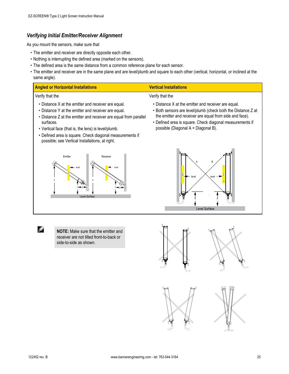 Verifying initial emitter/receiver alignment | Banner EZ-SCREEN­ Safety Light Curtain Systems User Manual | Page 25 / 71