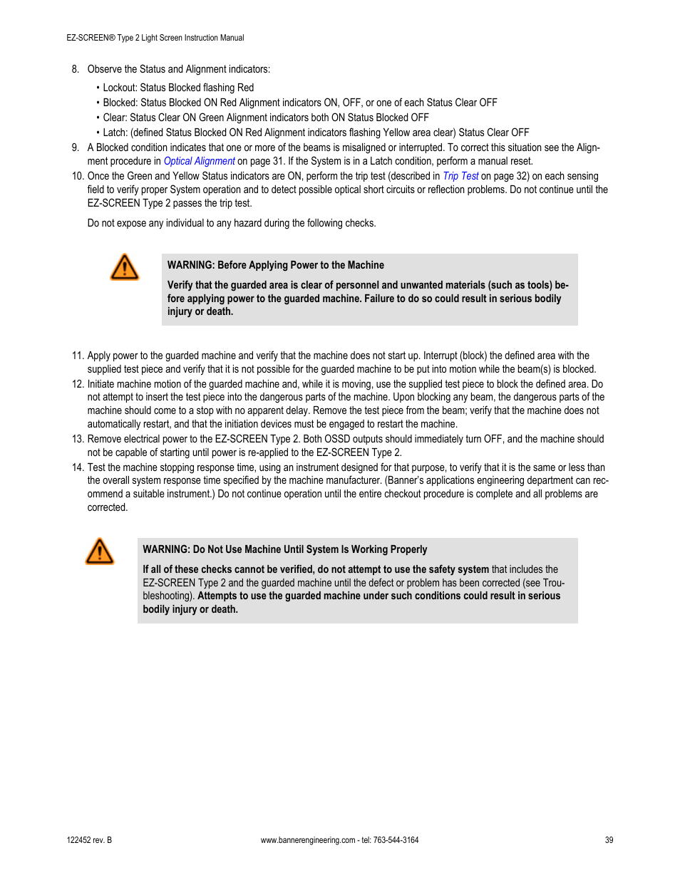 Banner EZ-SCREEN­ Safety Light Curtain Systems User Manual | Page 39 / 71