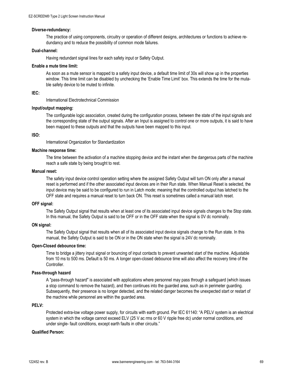 Banner EZ-SCREEN­ Safety Light Curtain Systems User Manual | Page 69 / 71