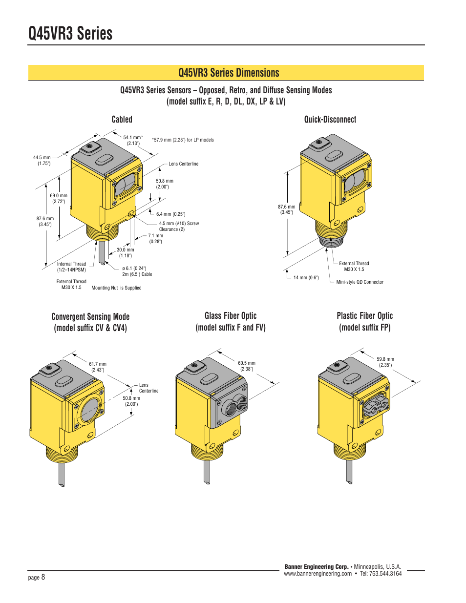 Q45vr3 series, Q45vr3 series dimensions | Banner Q45 Series User Manual | Page 8 / 12