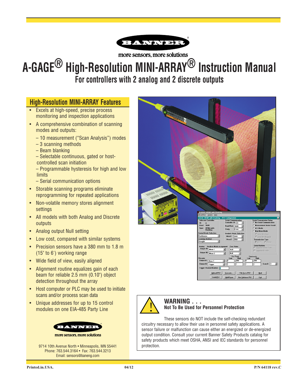 Banner A-GAGE High-Resolution MINI-ARRAY Series User Manual | 40 pages