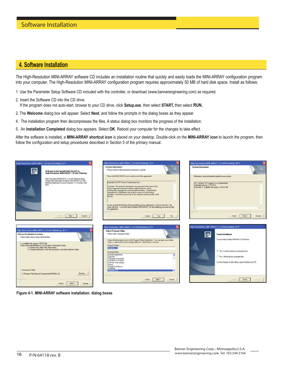 Software installation | Banner A-GAGE High-Resolution MINI-ARRAY Series User Manual | Page 16 / 40
