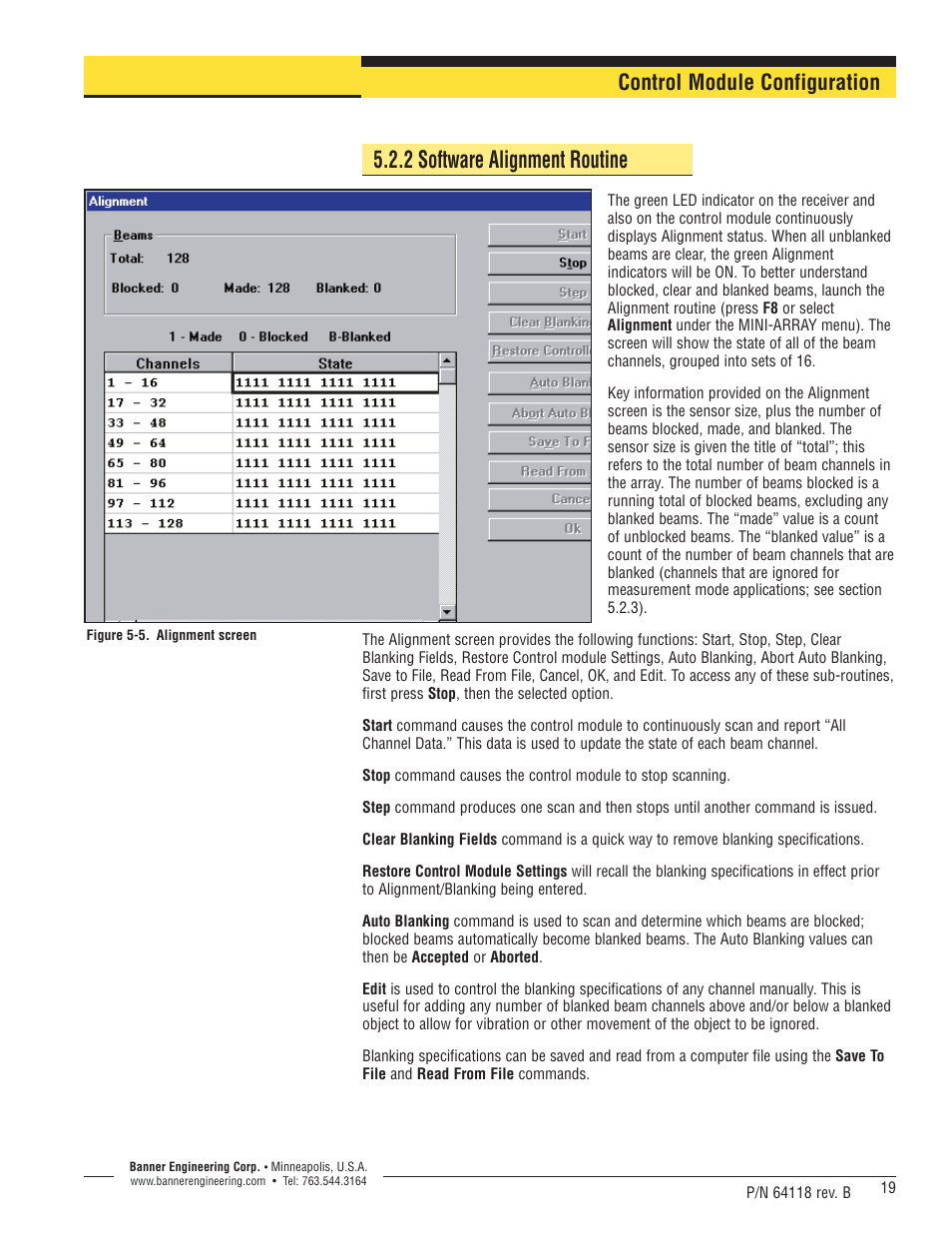 2 software alignment routine, Control module configuration | Banner A-GAGE High-Resolution MINI-ARRAY Series User Manual | Page 19 / 40