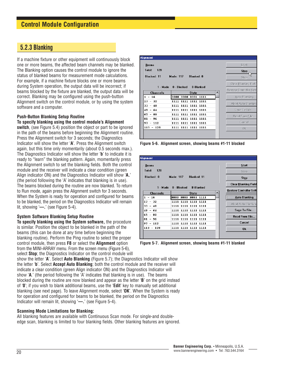 3 blanking, Control module configuration | Banner A-GAGE High-Resolution MINI-ARRAY Series User Manual | Page 20 / 40