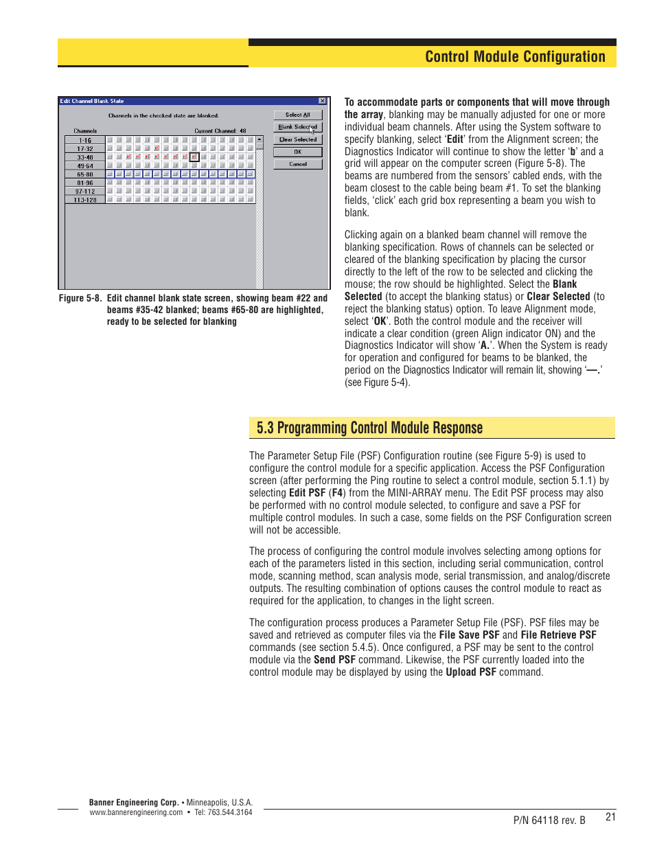 3 programming control module response, Control module configuration | Banner A-GAGE High-Resolution MINI-ARRAY Series User Manual | Page 21 / 40