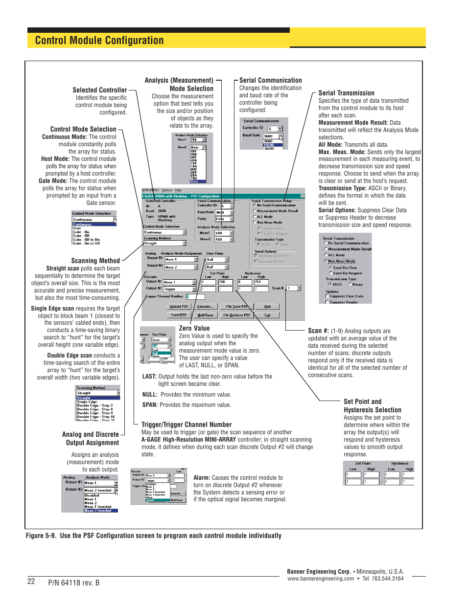 Control module configuration | Banner A-GAGE High-Resolution MINI-ARRAY Series User Manual | Page 22 / 40