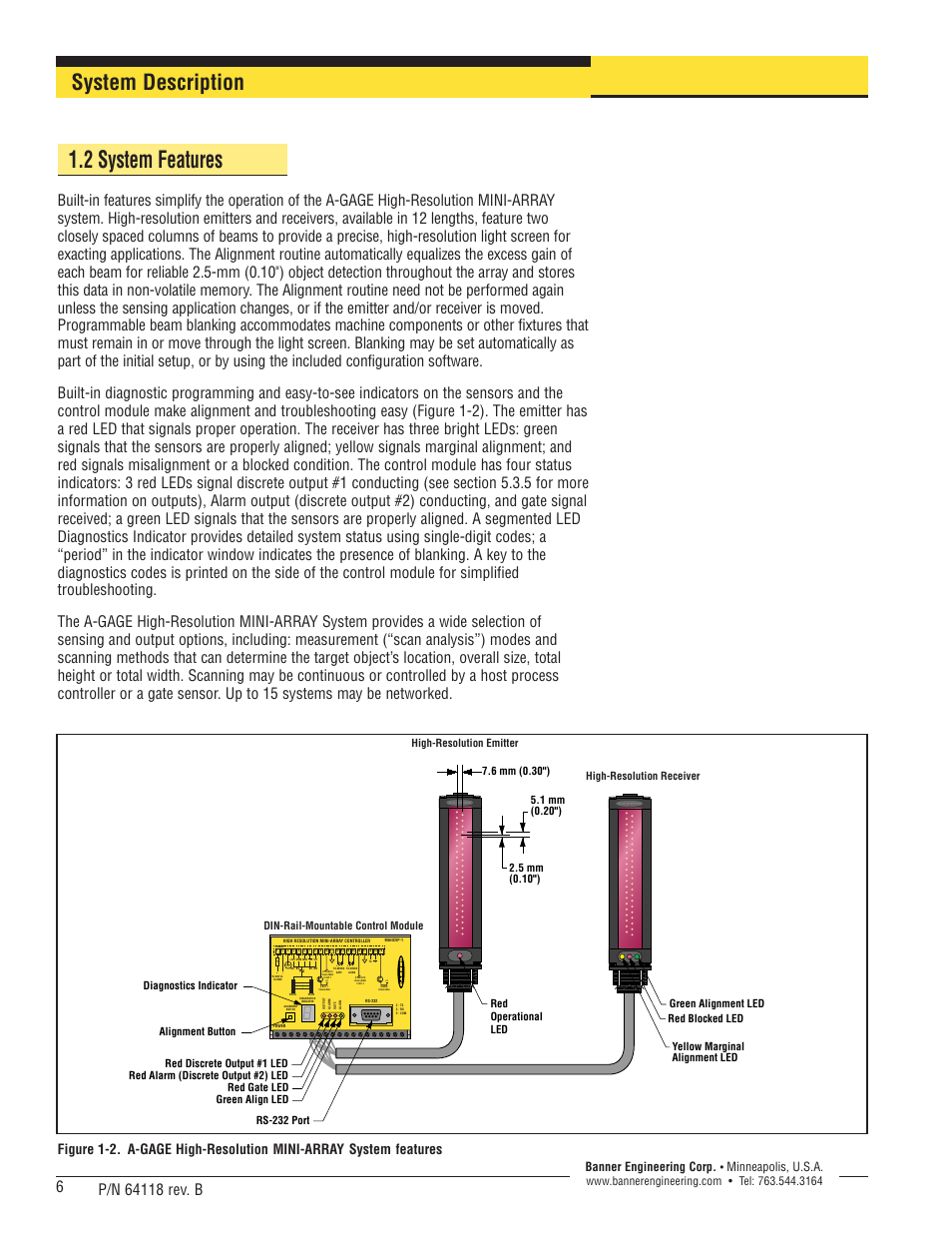 2 system features, System description, Banner engineering corp | Minneapolis, u.s.a | Banner A-GAGE High-Resolution MINI-ARRAY Series User Manual | Page 6 / 40