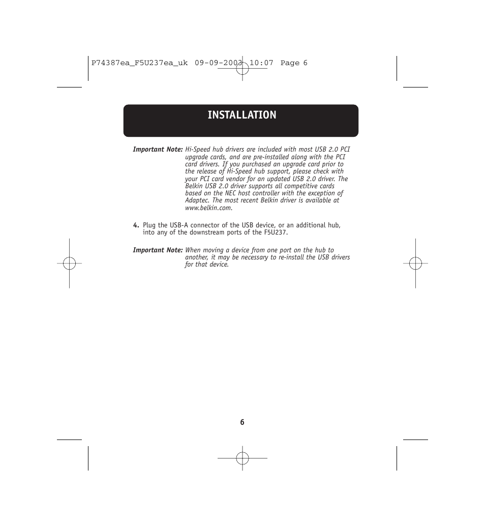 Installation | Belkin F5U237EA User Manual | Page 10 / 12