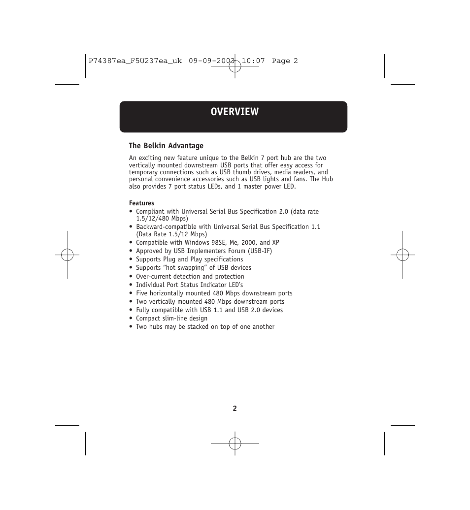Overview | Belkin F5U237EA User Manual | Page 6 / 12