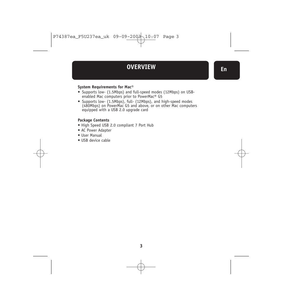 Overview | Belkin F5U237EA User Manual | Page 7 / 12