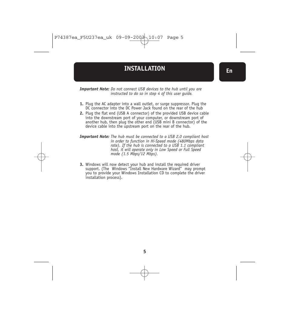 Installation | Belkin F5U237EA User Manual | Page 9 / 12
