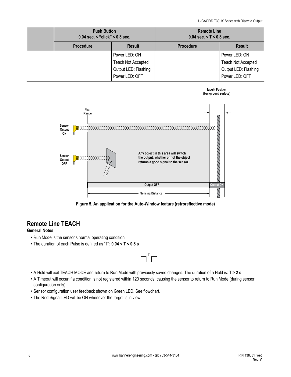 Remote line teach | Banner U-GAGE T30UX Ultrasonic Sensors User Manual | Page 6 / 12
