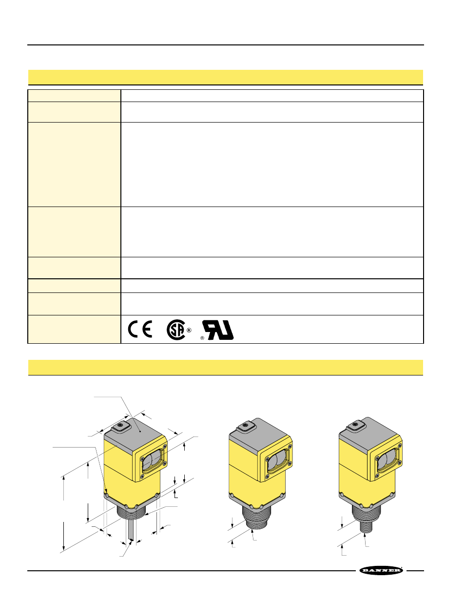 Omni-beam sensor heads, Omni-beam sensor with attached cable | Banner OMNI-BEAM Series User Manual | Page 8 / 12