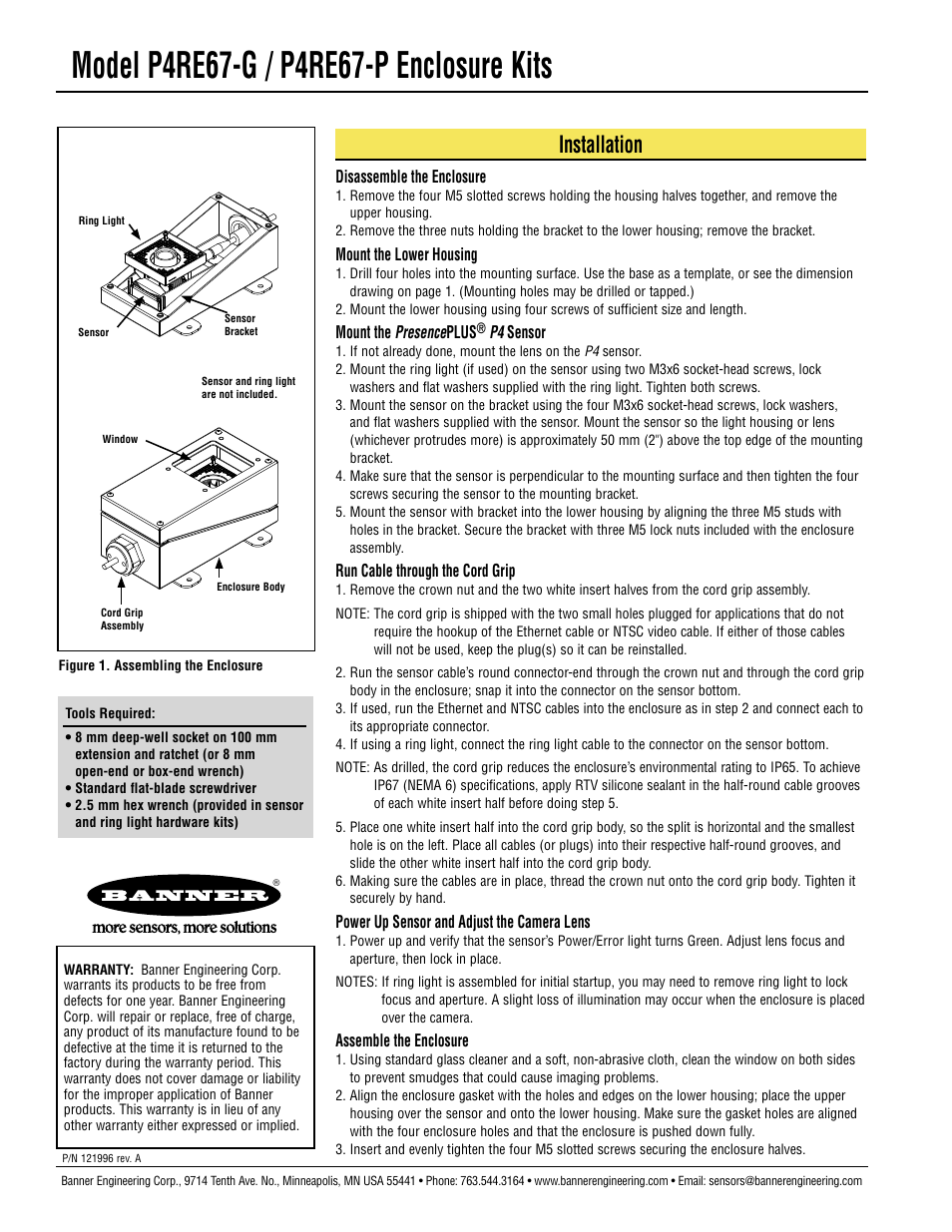 Installation | Banner P4RE67-P PresencePLUS P4 Enclosures User Manual | Page 2 / 2