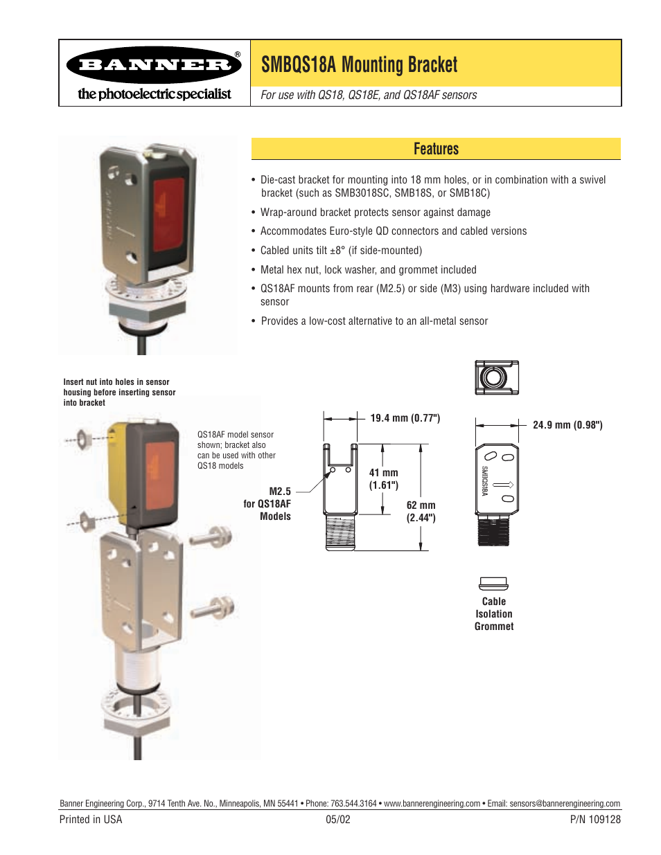 Banner SMBQS18A Mounting Bracket User Manual | 1 page